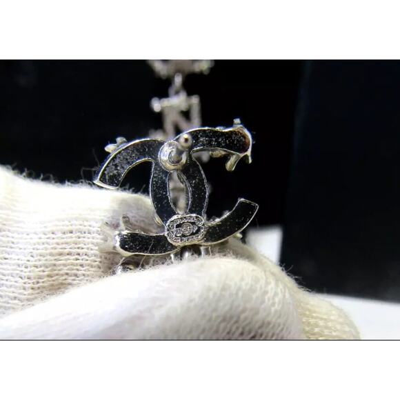 Chanel 23P Pendant Silver Crystal CC Logo Letter Dangle Drop Earrings - Picture 5 of 6